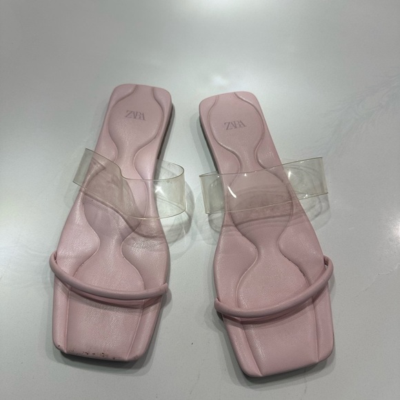 Zara Pink Minimalist Sandals Square Toe - Picture 1 of 4